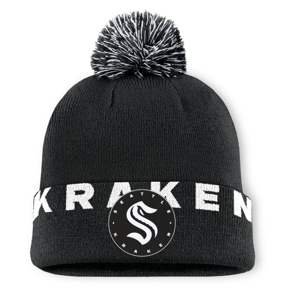 NHL Seattle Kraken Fanatics Fundamental High Stick Cuffed Knit Hat with Pom - Black