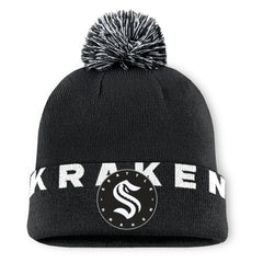 NHL Seattle Kraken Fanatics Fundamental High Stick Cuffed Knit Hat with Pom - Black