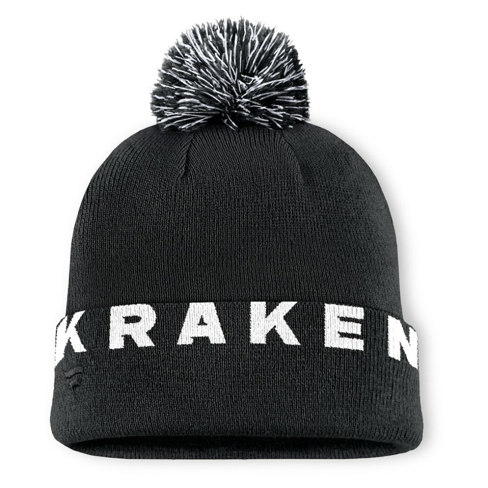 NHL Seattle Kraken Fanatics Fundamental High Stick Cuffed Knit Hat with Pom - Black