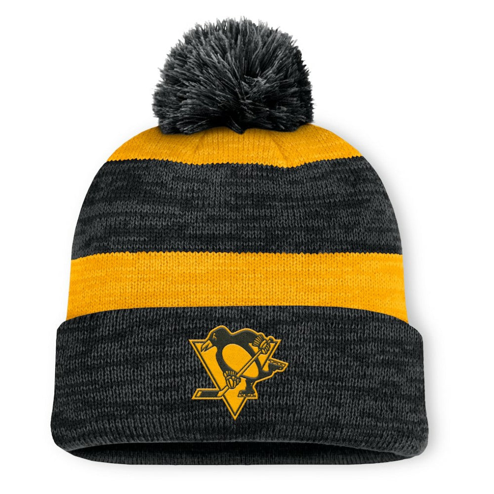 NHL Pittsburgh Penguins Fanatics Fundamental Red Line Cuffed Knit Hat with Pom - Black
