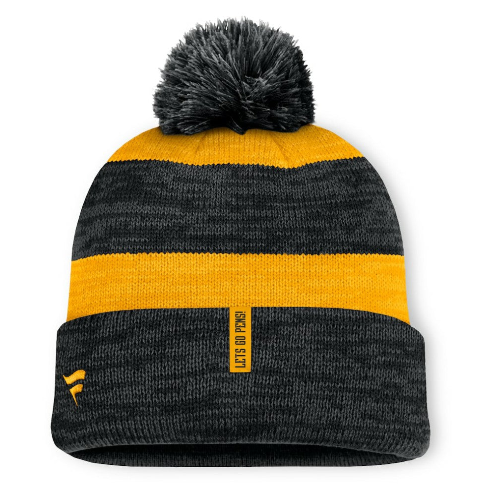 NHL Pittsburgh Penguins Fanatics Fundamental Red Line Cuffed Knit Hat with Pom - Black