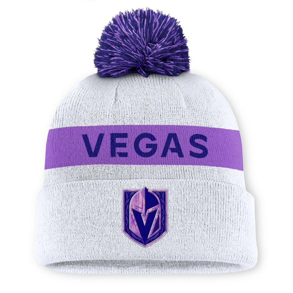 NHL Vegas Golden Knights Fanatics Hockey Fights Cancer Cuffed Knit Hat with Pom - White
