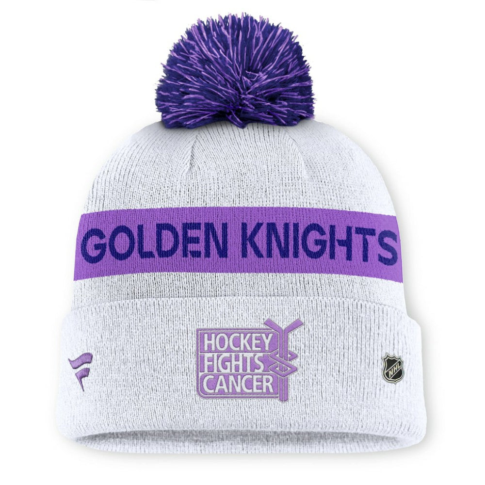 NHL Vegas Golden Knights Fanatics Hockey Fights Cancer Cuffed Knit Hat with Pom - White