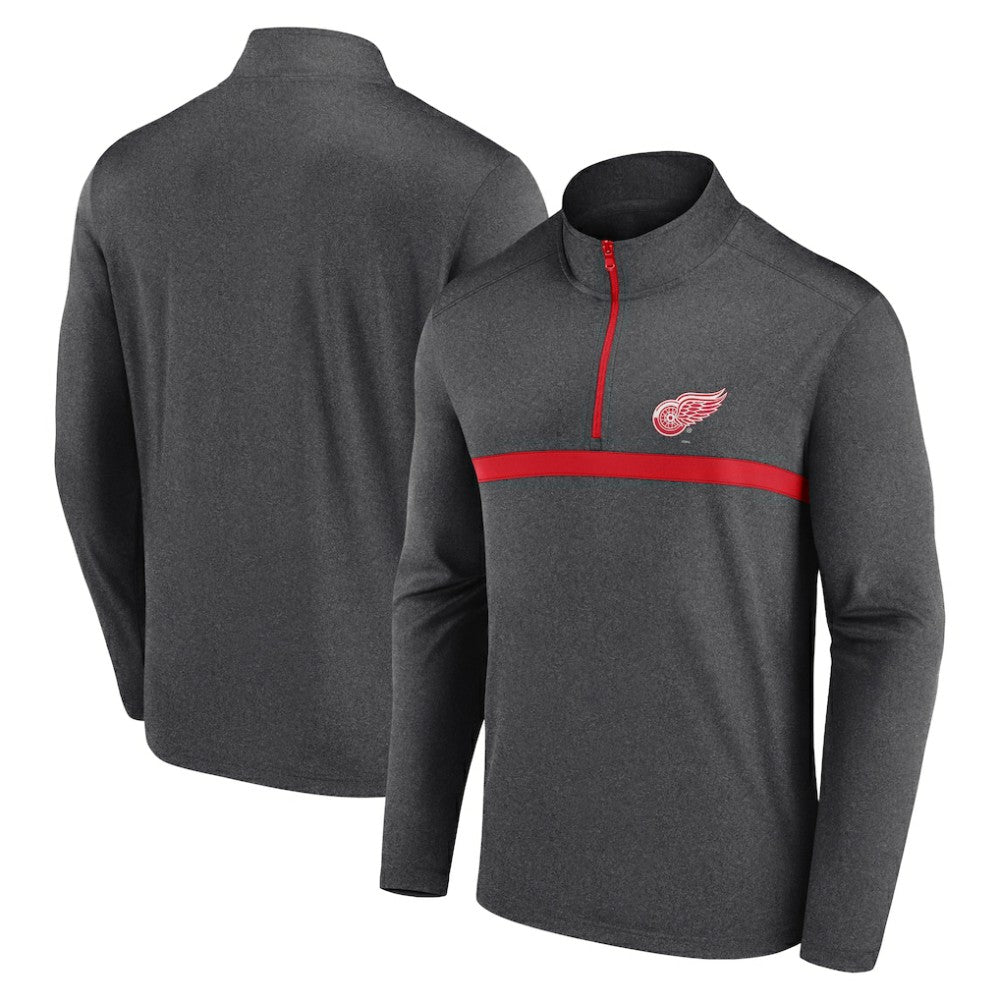 NHL Detroit Red Wings Logo Athletic Head-to-Head Raglan Quarter-Zip Top - Heather Charcoal
