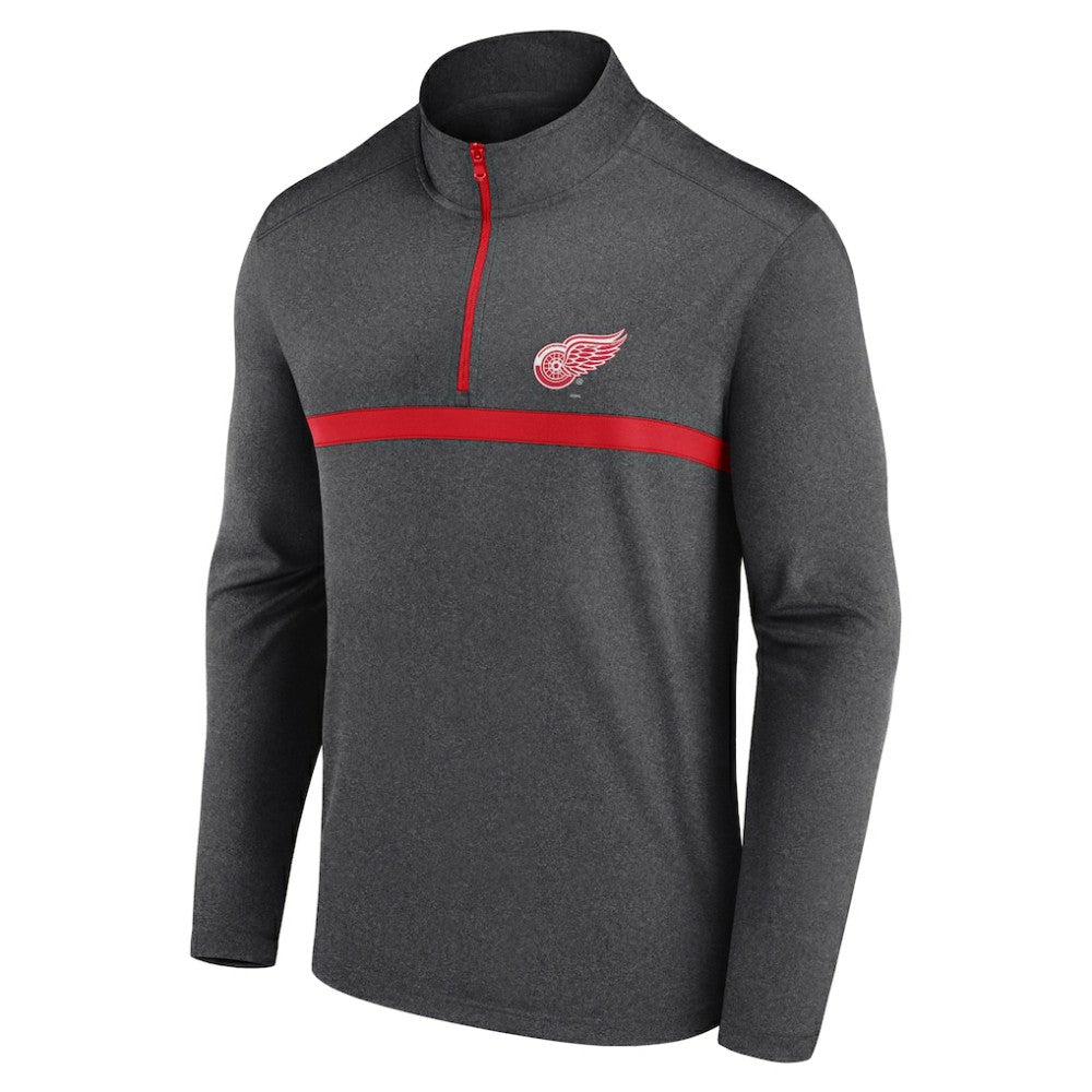 NHL Detroit Red Wings Logo Athletic Head-to-Head Raglan Quarter-Zip Top - Heather Charcoal