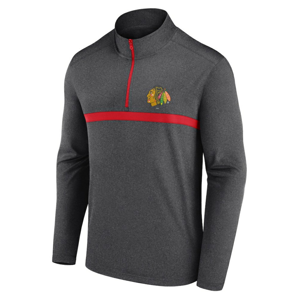 NHL Chicago Blackhawks Logo Athletic Head-to-Head Raglan Quarter-Zip Top - Heather Charcoal