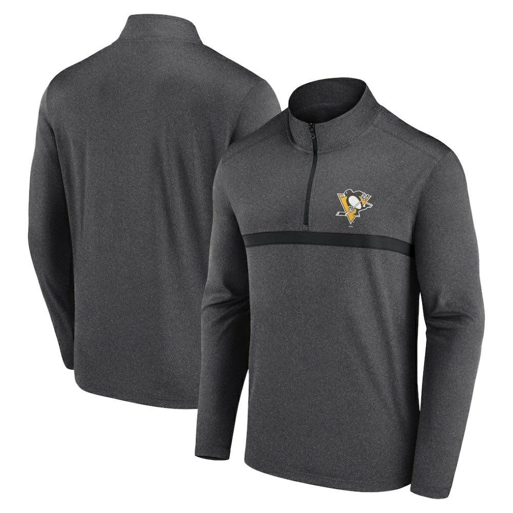 NHL Pittsburgh Penguins Logo Athletic Head-to-Head Raglan Quarter-Zip Top - Heather Charcoal