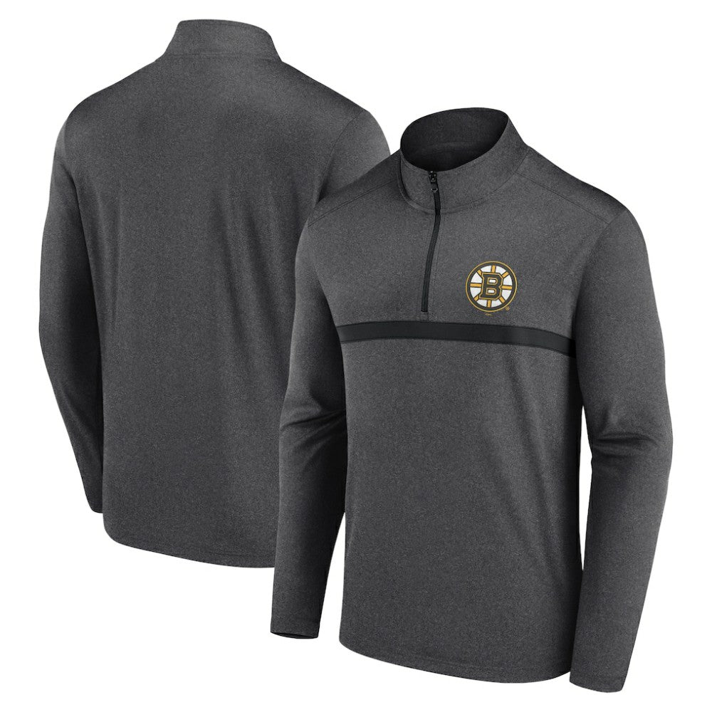 NHL Boston Bruins Logo Athletic Head-to-Head Raglan Quarter-Zip Top - Heather Charcoal
