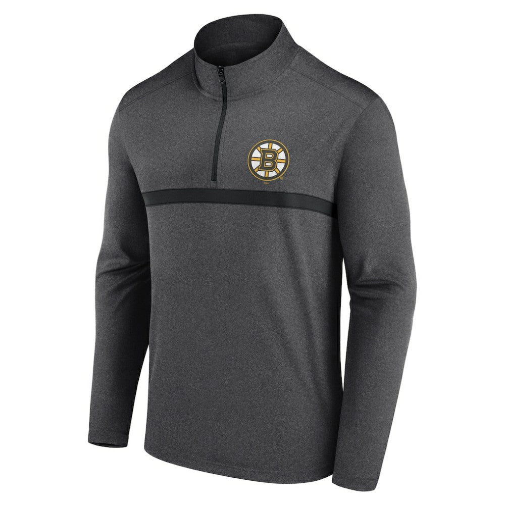 NHL Boston Bruins Logo Athletic Head-to-Head Raglan Quarter-Zip Top - Heather Charcoal