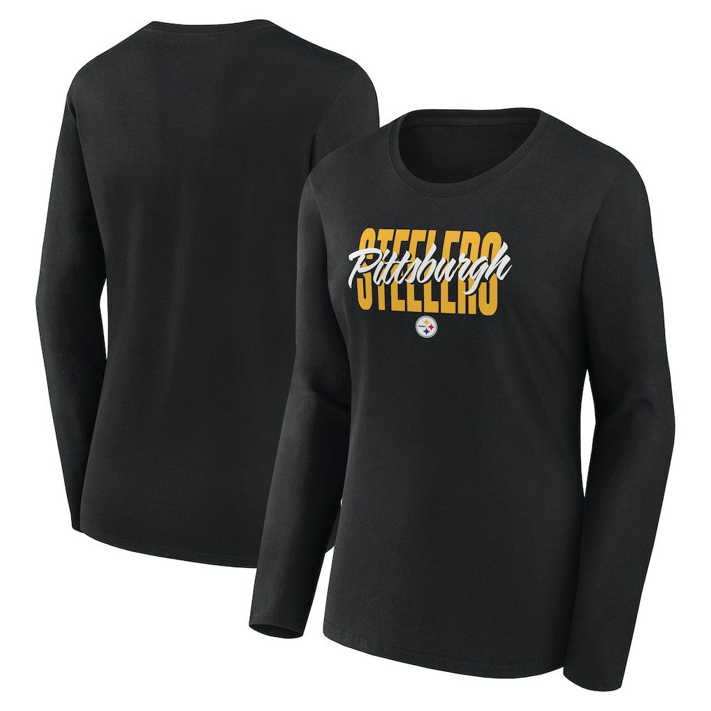 Pittsburgh Steelers Logo Athletic Women's Grip Long Sleeve T-Shirt Black