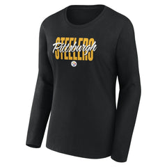 Pittsburgh Steelers Logo Athletic Women's Grip Long Sleeve T-Shirt Black