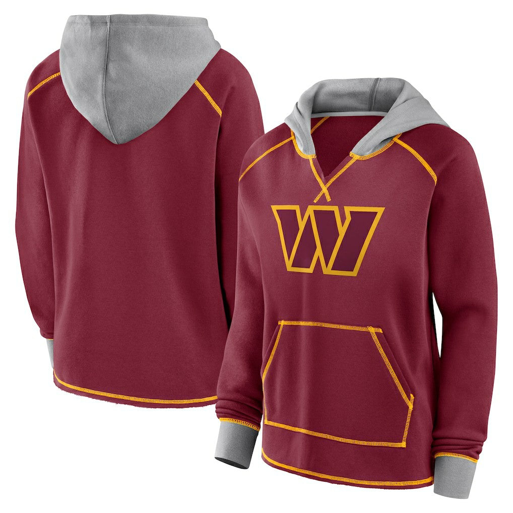 Washington Commanders Logo Athletic Women's Boom Fleece Pullover V-Neck Hoodie Burgundy