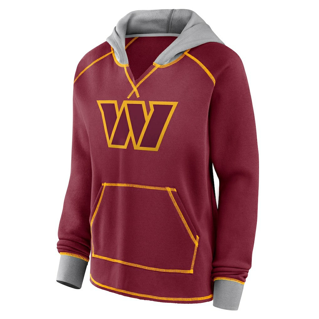 Washington Commanders Logo Athletic Women's Boom Fleece Pullover V-Neck Hoodie Burgundy