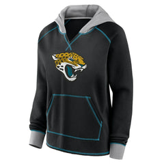 Jacksonville Jaguars Logo Athletic Women's Boom Fleece Pullover V-Neck Hoodie Black