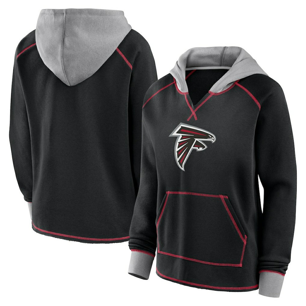 Atlanta Falcons Logo Athletic Women's Boom Fleece Pullover V-Neck Hoodie Black