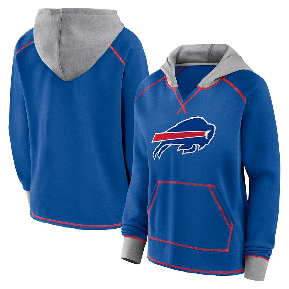 Buffalo Bills Logo Athletic Women's Boom Fleece Pullover V-Neck Hoodie Royal