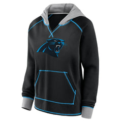 Carolina Panthers Logo Athletic Women's Boom Fleece Pullover V-Neck Hoodie Black