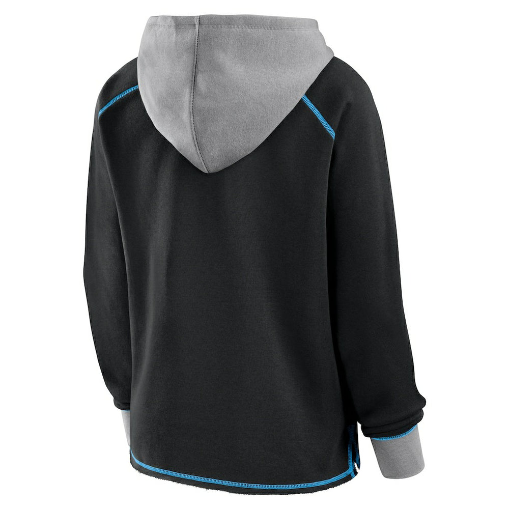 Carolina Panthers Logo Athletic Women's Boom Fleece Pullover V-Neck Hoodie Black