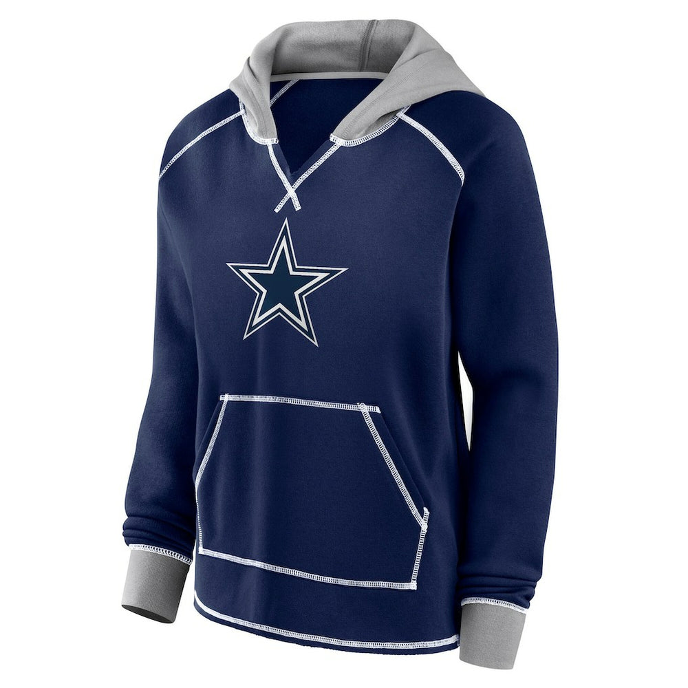 Dallas Cowboys Logo Athletic Women's Boom Fleece Pullover V-Neck Hoodie Navy