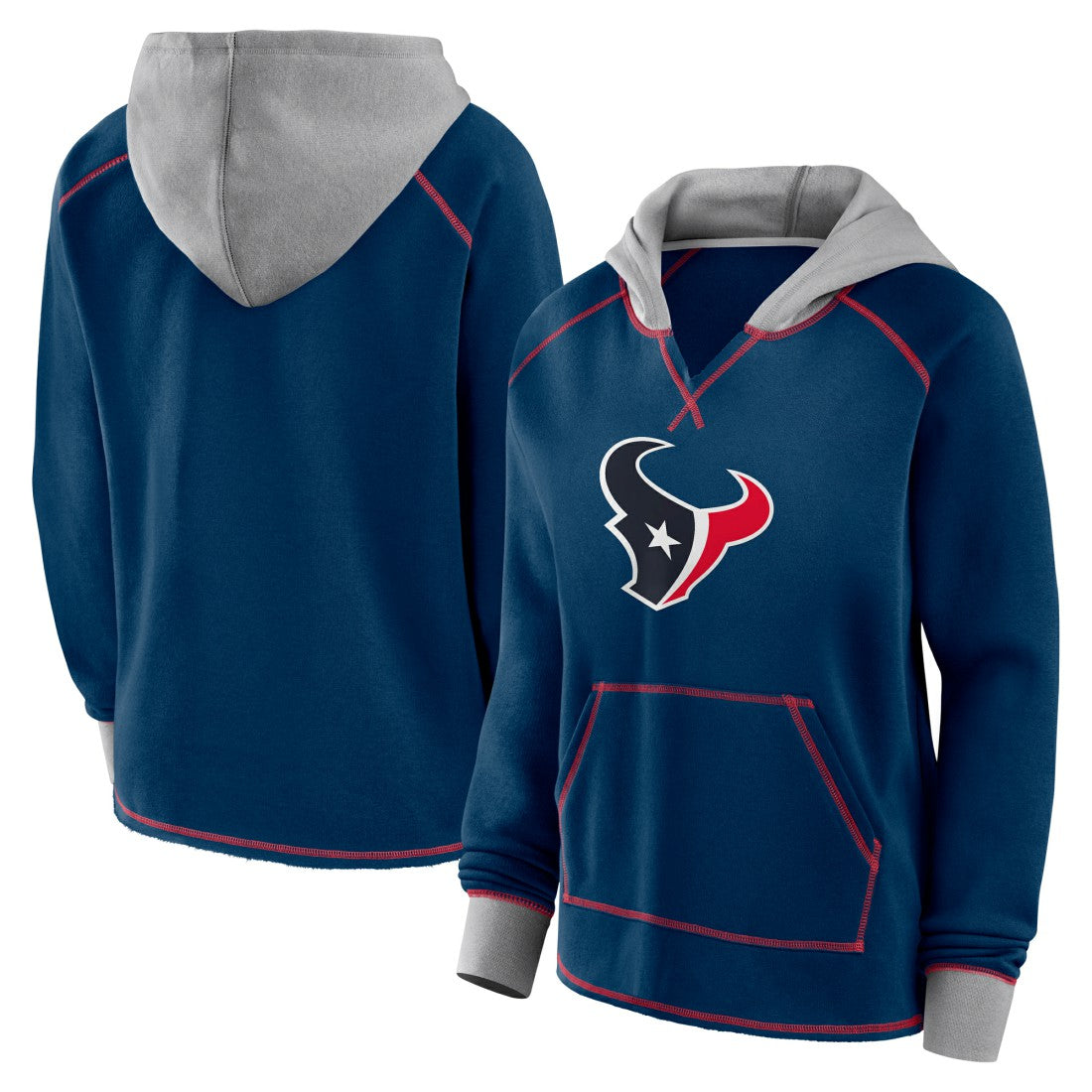Houston Texans Logo Athletic Women's Boom Fleece Pullover V-Neck Hoodie Navy