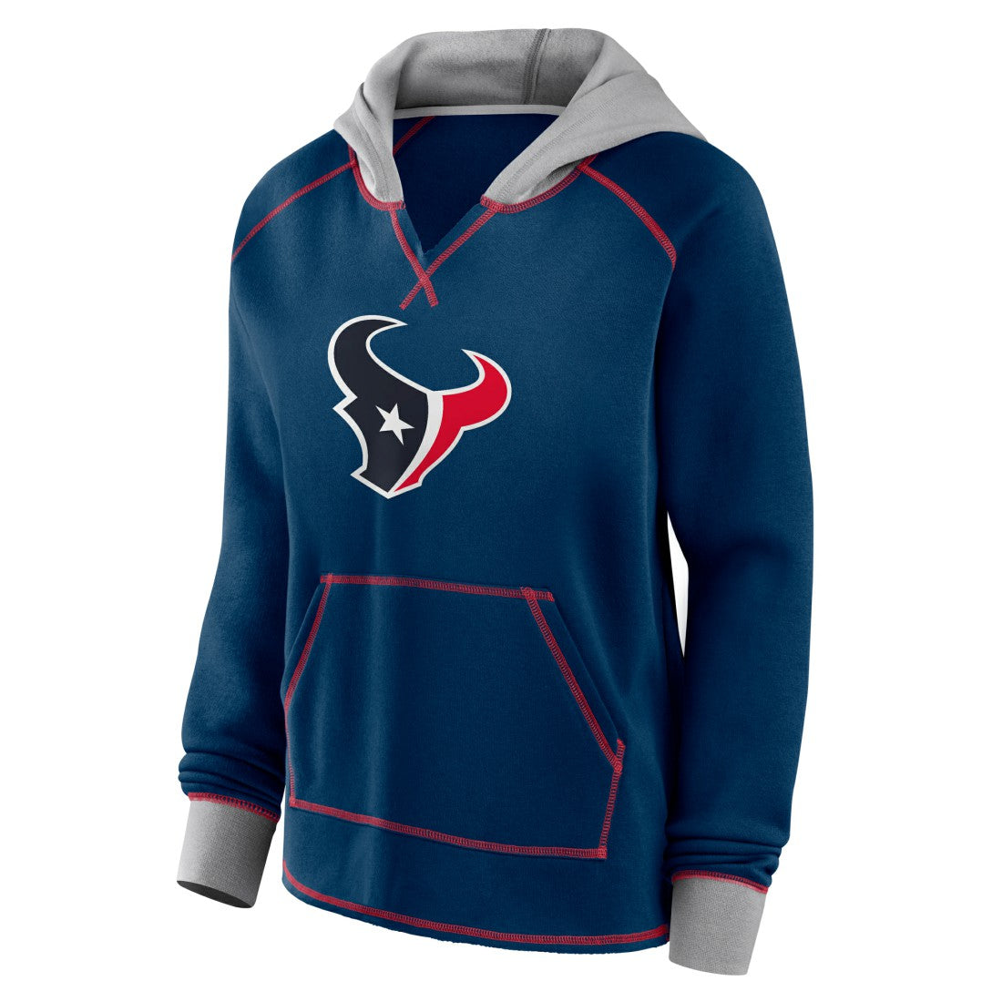 Houston Texans Logo Athletic Women's Boom Fleece Pullover V-Neck Hoodie Navy