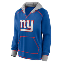 New York Giants Logo Athletic Women's Boom Fleece Pullover V-Neck Hoodie Royal