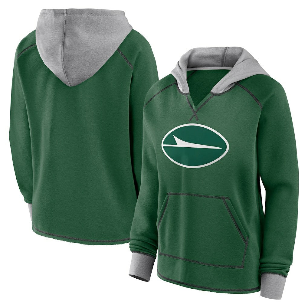 New York Jets Logo Athletic Women's Boom Fleece Pullover V-Neck Hoodie Green