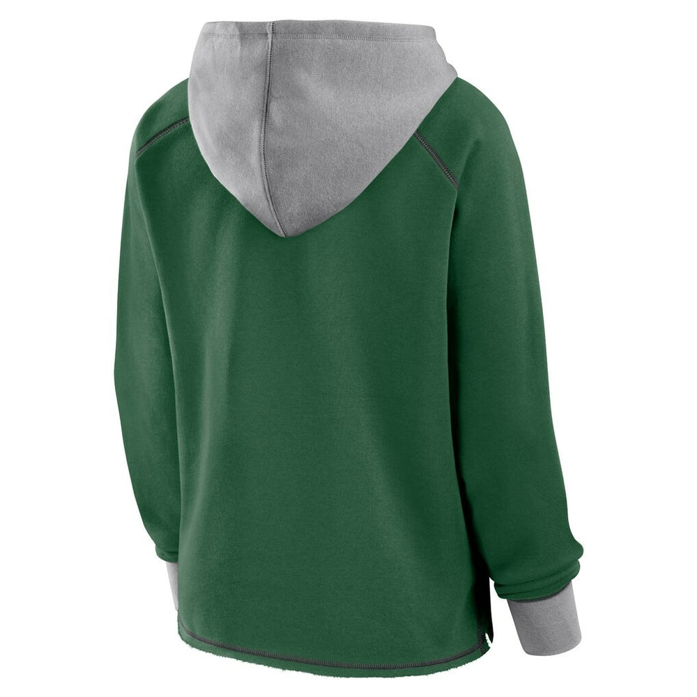 New York Jets Logo Athletic Women's Boom Fleece Pullover V-Neck Hoodie Green