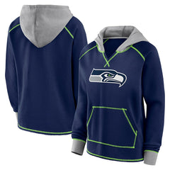 Seattle Seahawks Logo Athletic Women's Boom Fleece Pullover V-Neck Hoodie College Navy