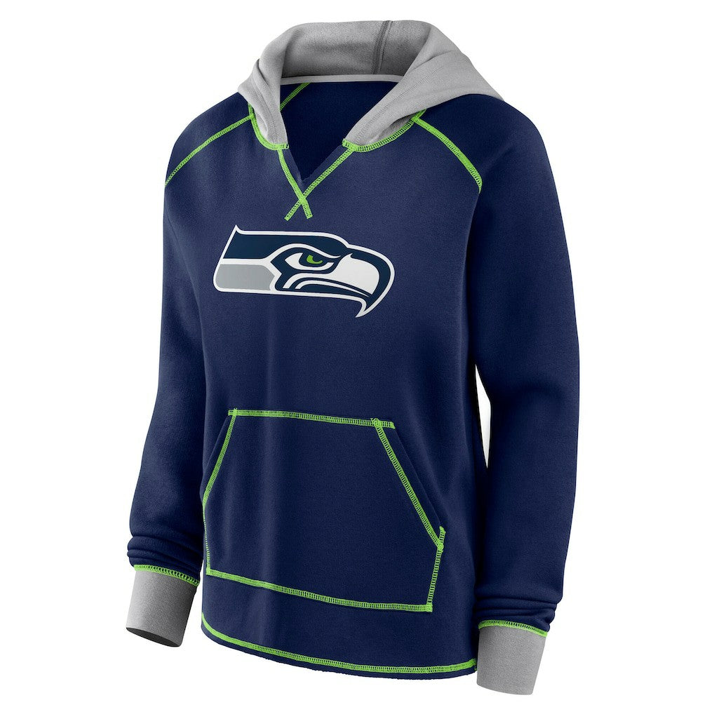 Seattle Seahawks Logo Athletic Women's Boom Fleece Pullover V-Neck Hoodie College Navy
