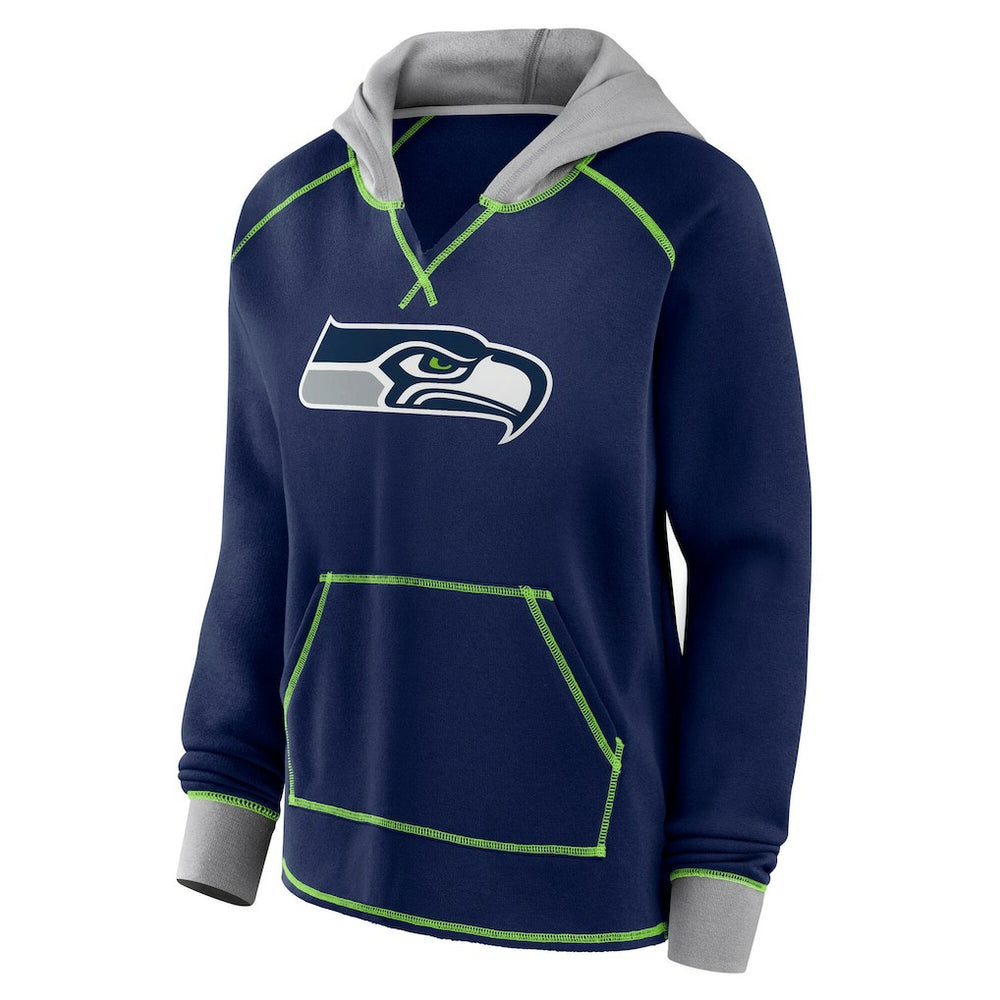 Seattle Seahawks Logo Athletic Women's Boom Fleece Pullover V-Neck Hoodie College Navy