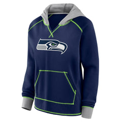 Seattle Seahawks Logo Athletic Women's Boom Fleece Pullover V-Neck Hoodie College Navy