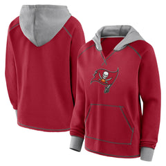 Tampa Bay Buccaneers Logo Athletic Women's Boom Fleece Pullover V-Neck Hoodie Red