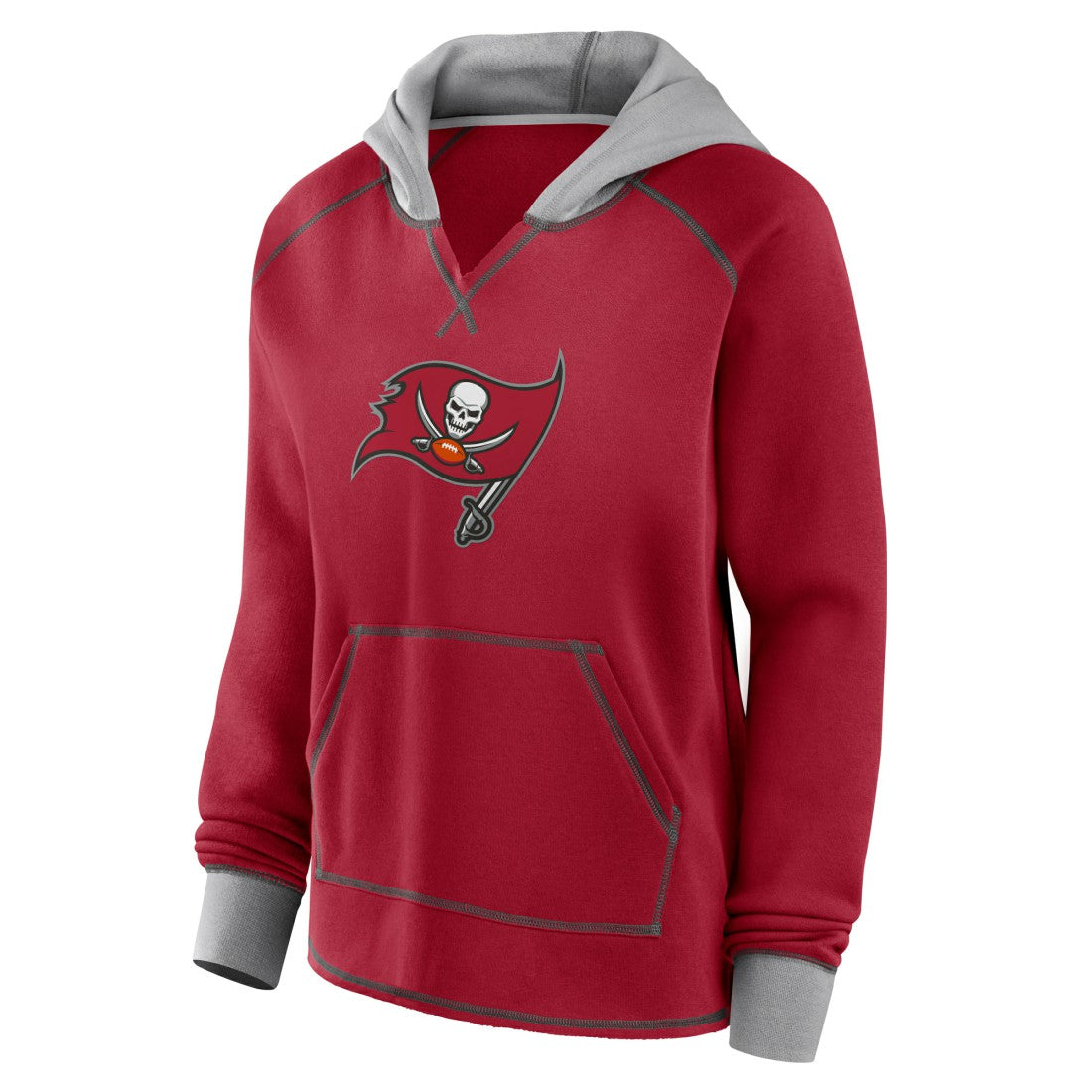 Tampa Bay Buccaneers Logo Athletic Women's Boom Fleece Pullover V-Neck Hoodie Red