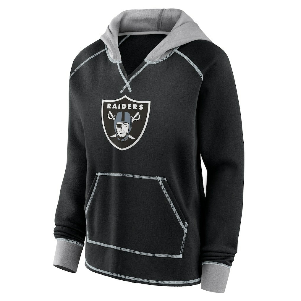 Las Vegas Raiders Logo Athletic Women's Boom Fleece Pullover V-Neck Hoodie Black