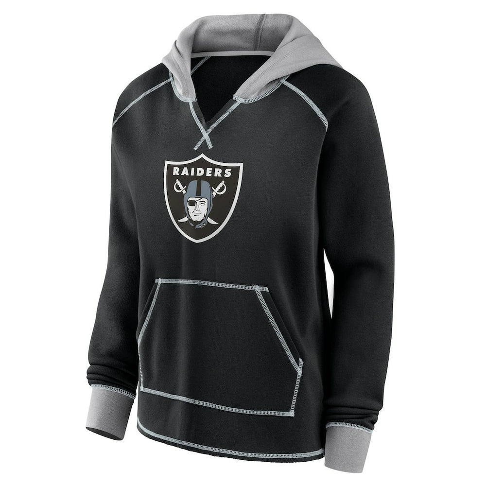 Las Vegas Raiders Logo Athletic Women's Boom Fleece Pullover V-Neck Hoodie Black