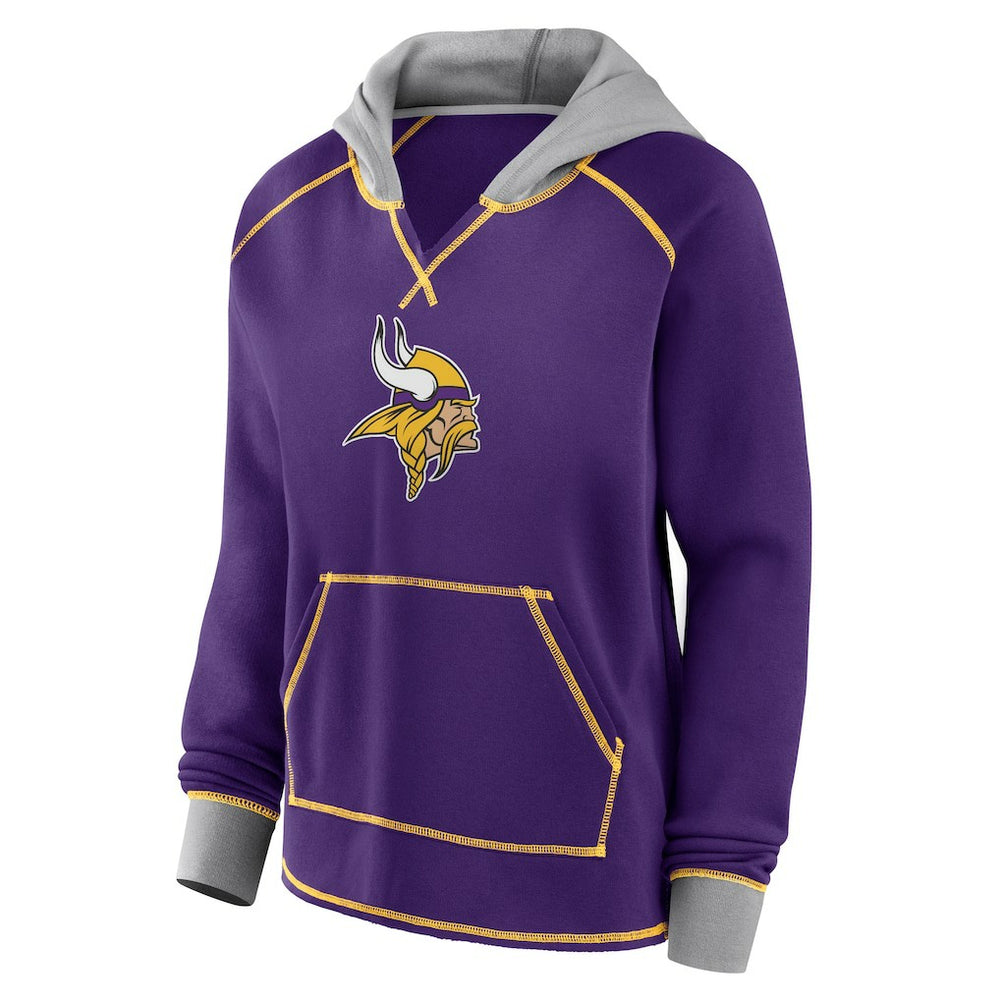 Minnesota Vikings Logo Athletic Women's Boom Fleece Pullover V-Neck Hoodie Purple