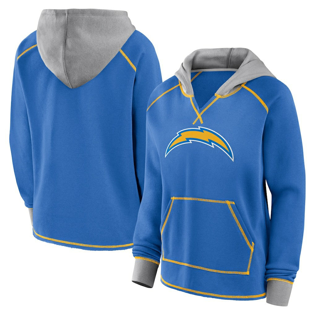 Los Angeles Chargers Logo Athletic Women's Boom Fleece Pullover V-Neck Hoodie Powder Blue