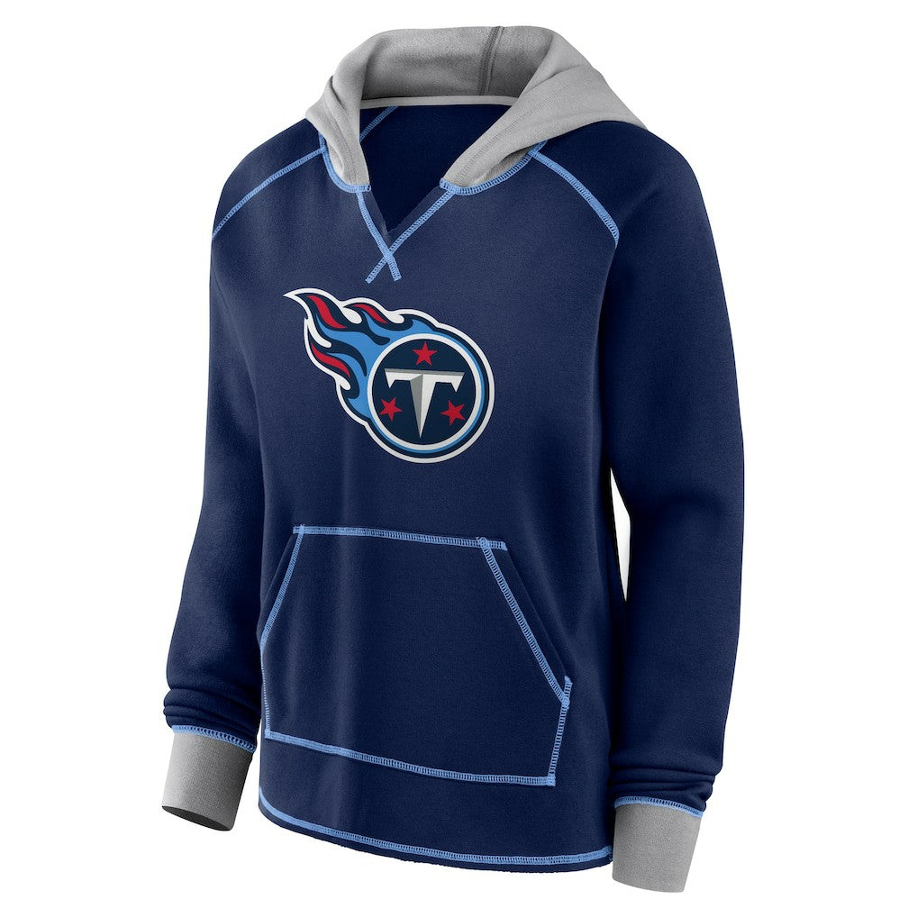 Tennessee Titans Logo Athletic Women's Boom Fleece Pullover V-Neck Hoodie Navy