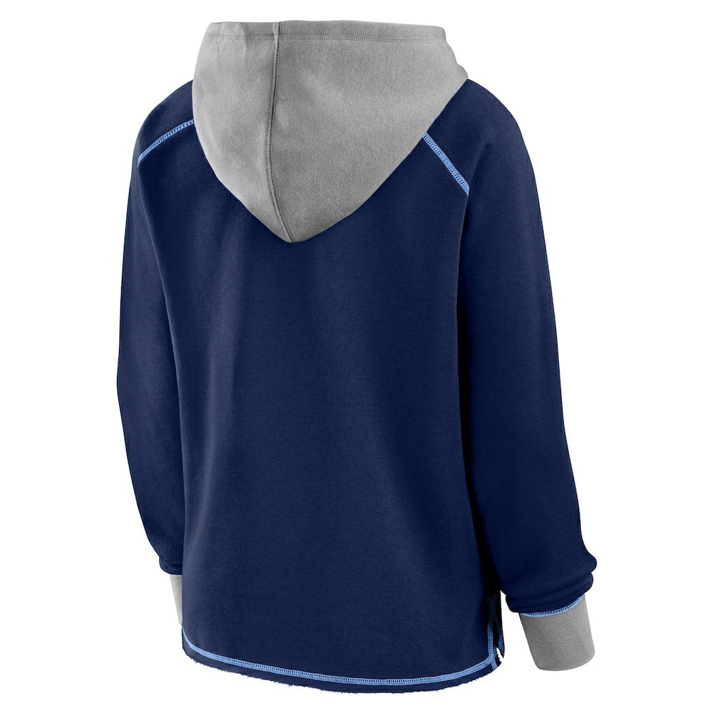 Tennessee Titans Logo Athletic Women's Boom Fleece Pullover V-Neck Hoodie Navy