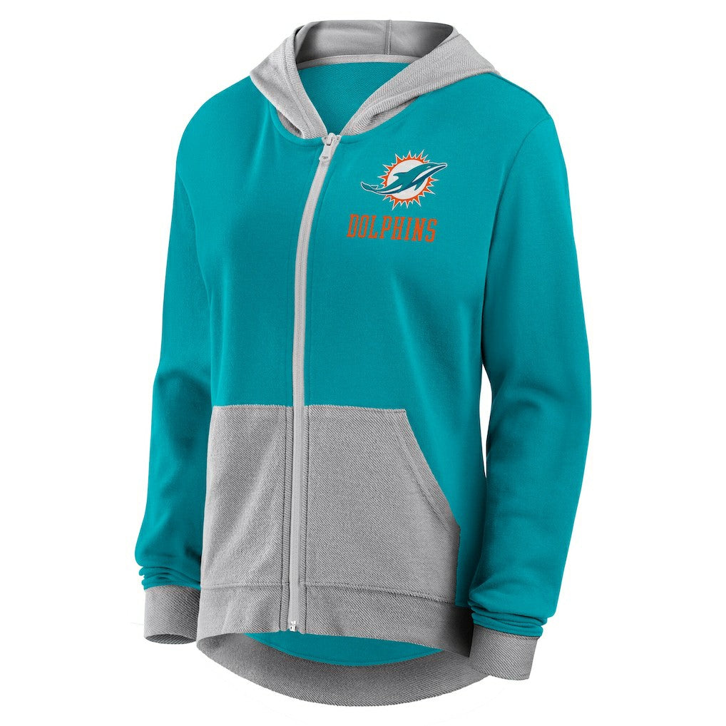 Miami Dolphins Logo Athletic Women's Hit It French Terry Full-Zip Hoodie Aqua
