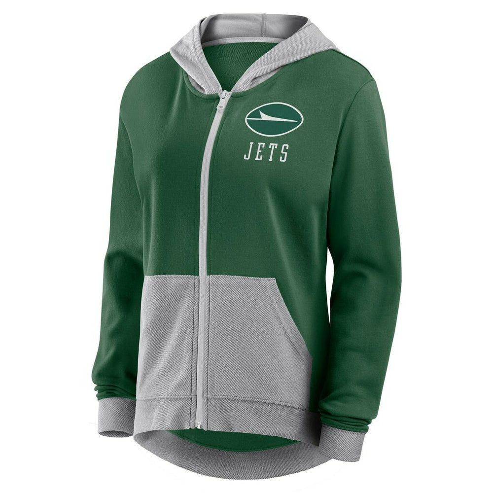 New York Jets Logo Athletic Women's Hit It French Terry Full-Zip Hoodie Green
