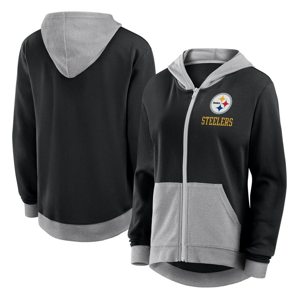 Pittsburgh Steelers Logo Athletic Women's Hit It French Terry Full-Zip Hoodie Black