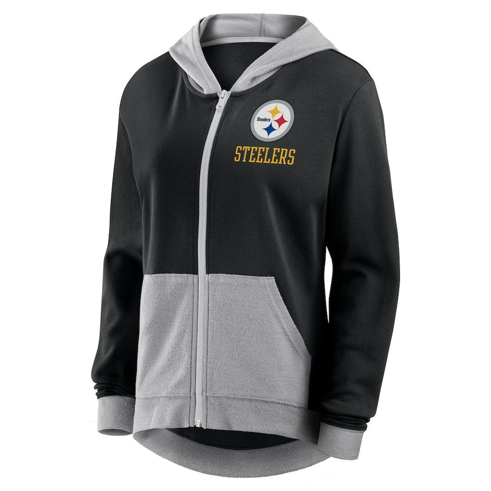 Pittsburgh Steelers Logo Athletic Women's Hit It French Terry Full-Zip Hoodie Black