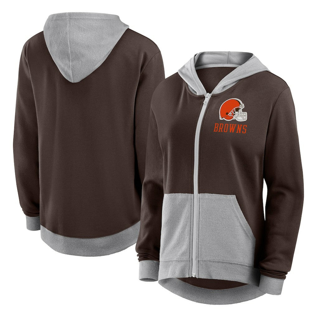 Cleveland Browns Logo Athletic Women's Hit It French Terry Full-Zip Hoodie Brown