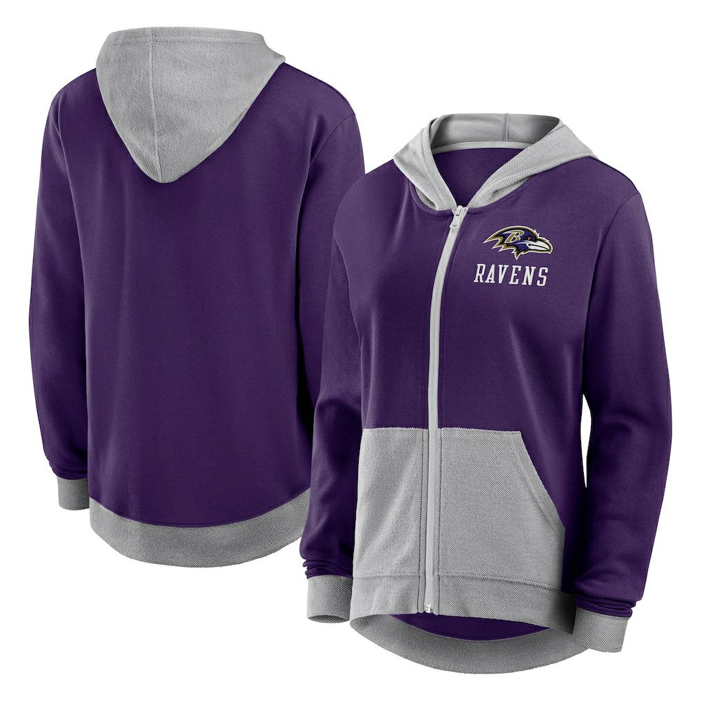 Baltimore Ravens Logo Athletic Women's Hit It French Terry Full-Zip Hoodie Purple