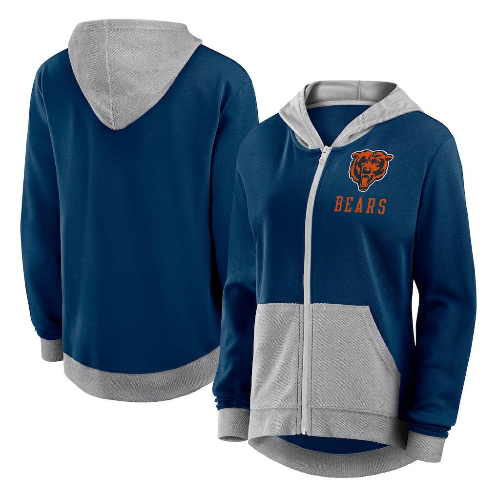 Chicago Bears Logo Athletic Women's Hit It French Terry Full-Zip Hoodie Navy