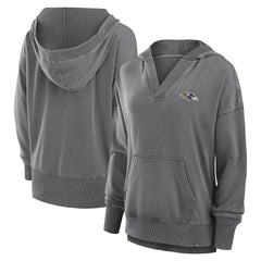 Baltimore Ravens Women's Initiative Snow Wash French Terry V-Neck Pullover Hoodie Heather Charcoal