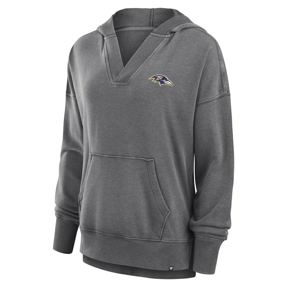 Baltimore Ravens Women's Initiative Snow Wash French Terry V-Neck Pullover Hoodie Heather Charcoal