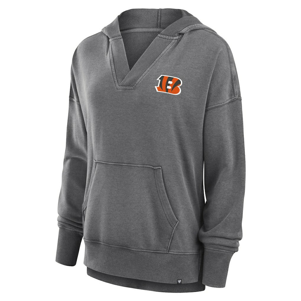 Cincinnati Bengals Women's Initiative Snow Wash French Terry V-Neck Pullover Hoodie Heather Charcoal